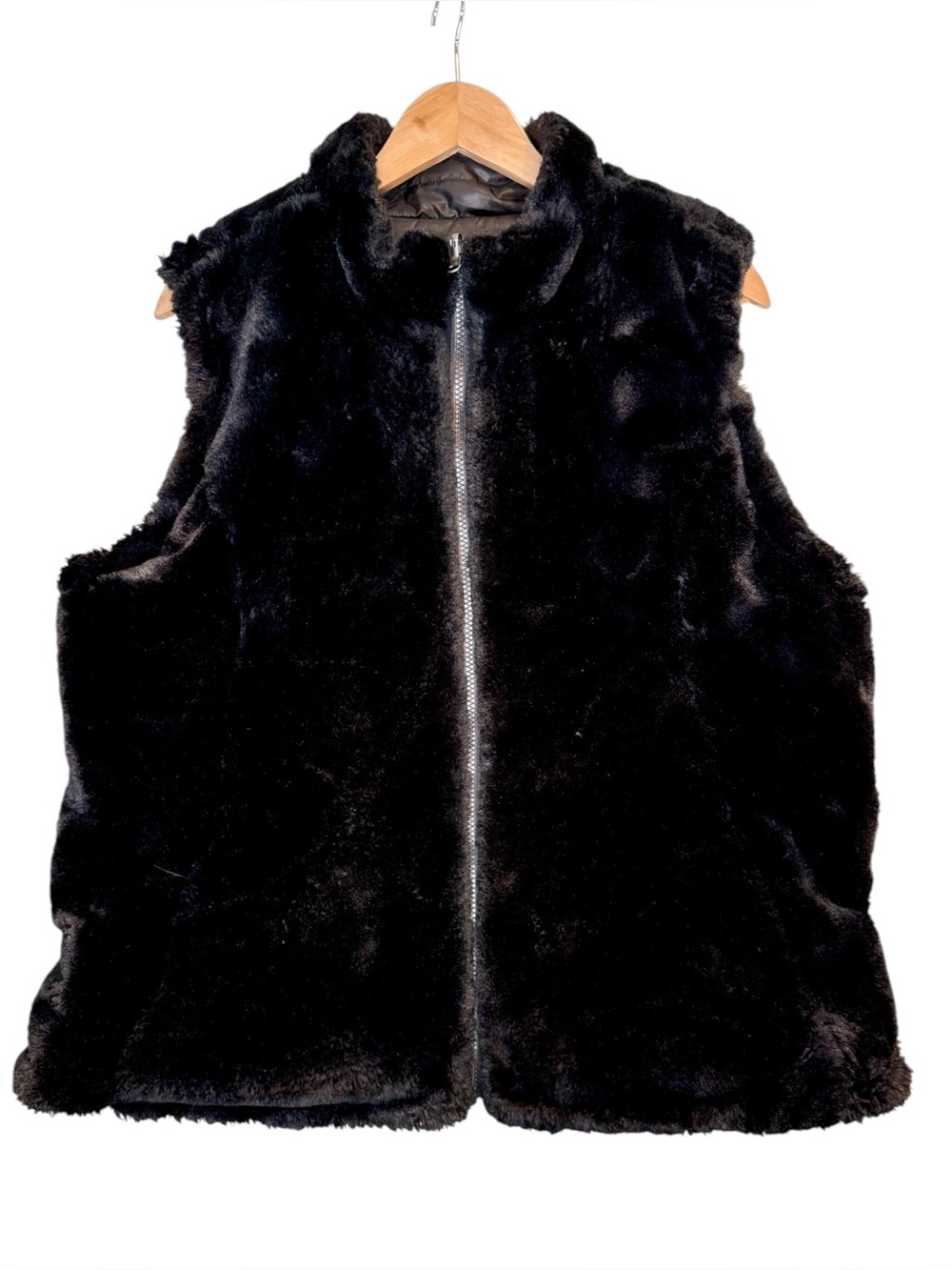 Women’s Nicole Miller Reversible Vest XL Faux Fur Black